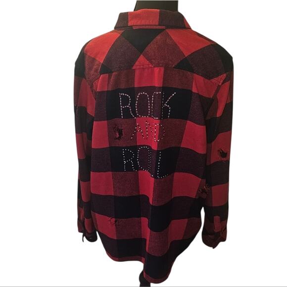 Rock and Roll Distressed Red & Black Buffalo Plaid Flannel Natural Reflections L - Picture 2 of 9